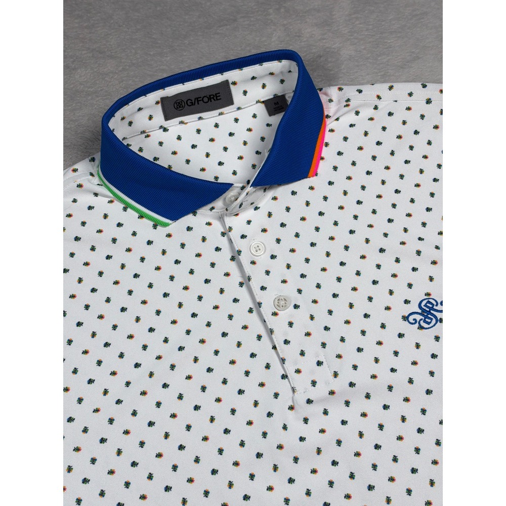 G/FORE Performance Polo Mens M White Floral Ditsy Print Golf Shirt GMP000087